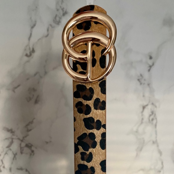 Leopard Fur Belt Gold Blogger Tan Animal Print NWT - Picture 2 of 2